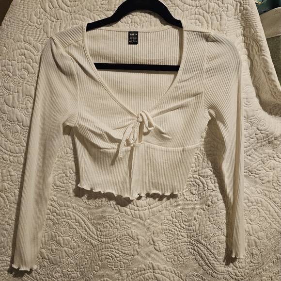 White Long Sleeve Crop Top - Picture 2 of 3